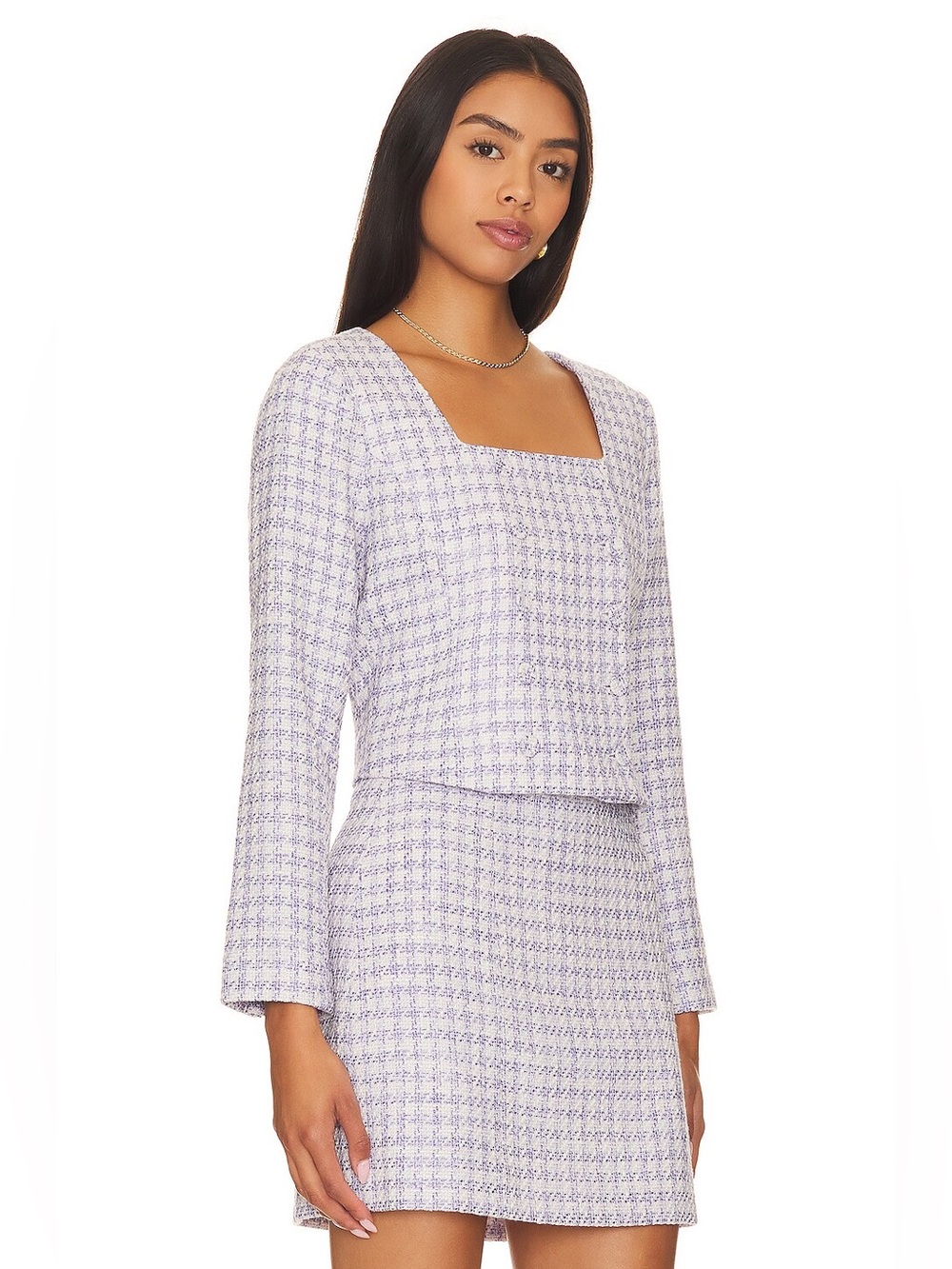 Favorite Daughter NWT Two Piece Set Blazer Mini Skirt Lilac Gingham Print - Picture 2 of 12